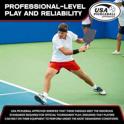 Precision Pro Premium Carbon Fiber Pickleball Paddle- 14mm Pickleball Paddles Set of 2 w/Unique Design Handles & Indoor Outdoor Pickleball Balls - Comfortable Pickleball Paddle Grip, USA Approved