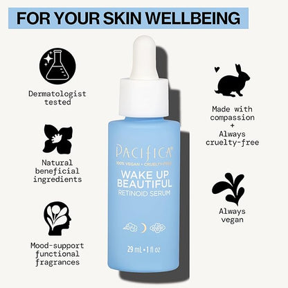 Pacifica Retinol Serum for Face - Wake Up Beautiful Retinoid Night Face Serum - Anti-Aging Skin Care & Skin Brightening - Retinol, Collagen & Antioxidants Vegan & Cruelty-Free Dermatologist Tested