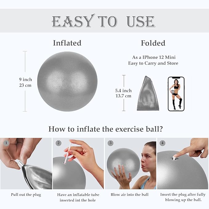 Soft Pilates Ball 9 Inch, Ideal Small Exercise Ball Between Knee Squeeze for Physical Therapy Yoga Core Medicine Abs Pt Bouncy, Mini Rubber Fitball Barre Workout Equipment for Women Men Kid Toddler