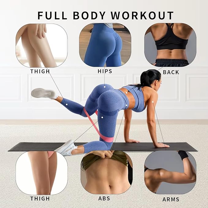 Resistance Bands for Working Out Set of 5, Elastic Exercice Loop Bands for Physical Therapy, Yoga Starter Set of Stretch Bands for Booty Legs, Pilates Flexbands for Men and Women with Carrying Bag