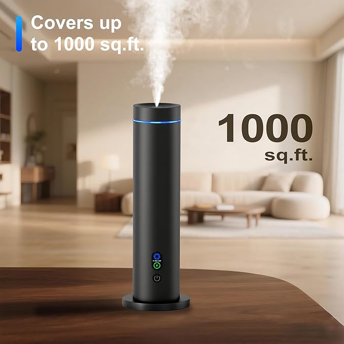 Waterless Diffuser, 1000 Sq.Ft Coverage, Essential Oil Diffuser with Tilt-Safe, Remote Control, Adjustable Mist Mode, Mood Lights Aromatherapy Diffuser for Home, Large Room, Office, Hotel, Black