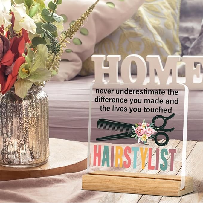 Hairstylist Gifts Hairdresser Gifts for Women, Retirement Gifts Thank You Gifts for Hair Stylist Hairdressers Hairstylist Never Underestimate the Difference Acrylic Desk Plaque Sign Salon Decor