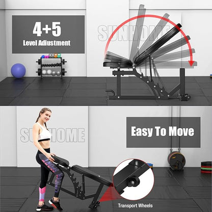 SunHome Multifunction Home Gym System Workout Station,Smith Machine with 138LB Weight Stack, Leg Press, LAT Station for Full Body Training