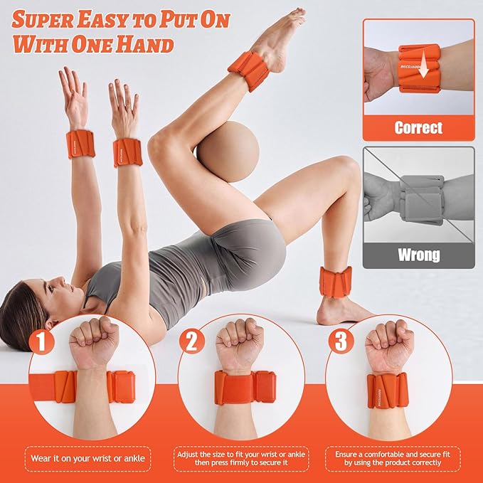 Ankle Weights Set of 2 (1 lb/2 lb/3 lb Each) Adjustable Wrist Weights for Women Men Wearable Arm Leg Weight for Pilates, Running, Walking, Workout, Yoga