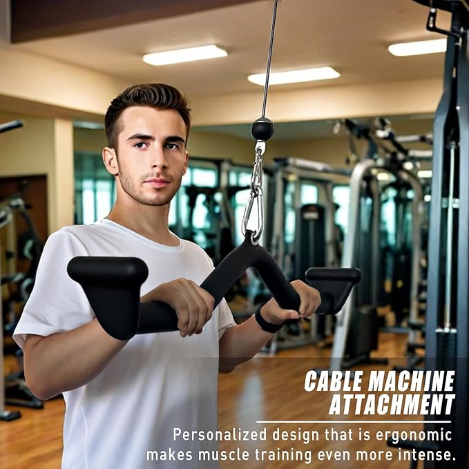 Lat Pull Down Bar T bar Row Attachment, V Bar Tricep Lat Pulldown Attachments, Back Strength Training Bar for Home Gym Exercise Cable Machine Attachments