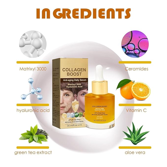 Collagen Boost Anti-Aging Serum, Collagen Peptide Anti-Wrinkle Serum, Collagen Face Serum For Skin Tightening Helps Lift, Plump, & Firm Sagging Skin, Serums For Skin Care, Anti Wrinkle Boost