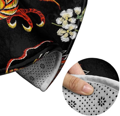 Soft Round Yoga Carpet, Large Home Decor Mat, Non-Slip Machine Washable Kitchen Office Circle Rug Compatible with Floral Chinese Japanese Dragon Flower