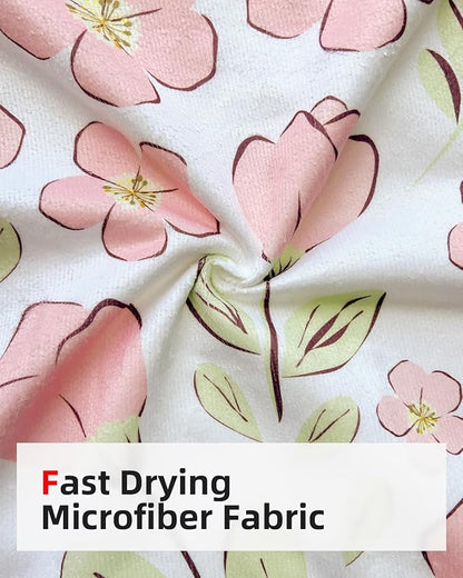 Abahub Surf Poncho Women & Men Towel Poncho Adult with Hood, Thick Quick Dry Changing Poncho Towel, Microfiber Wearable Cover Up for Surfing Beach Swim - Absorbent Changing Towel S (Pink Flower)