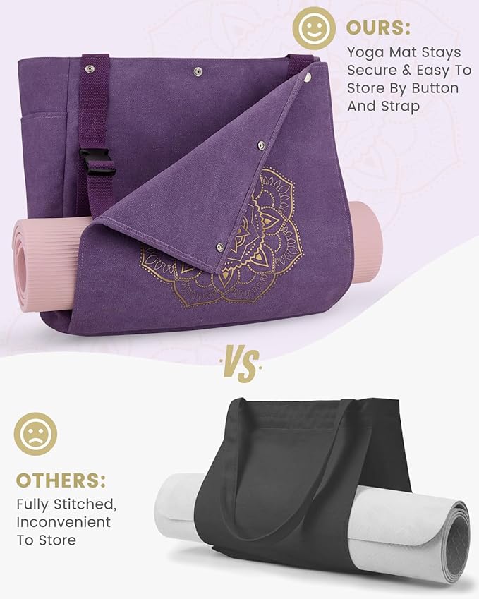 Gonex Yoga Mat Bag, Yoga Gym Bag Tote Bag with Multi Pockets For Women Men, Canvas Yoga Mat Carrier Take in Out Mat Easily For Pilates Travel Workout Office