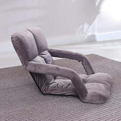 WoodShine Adjustable 6-Position Padded Floor Chair with Arms Folding Chair for Floor Seating Video Game Chairs 43inch*28inch(Morandi Grey)