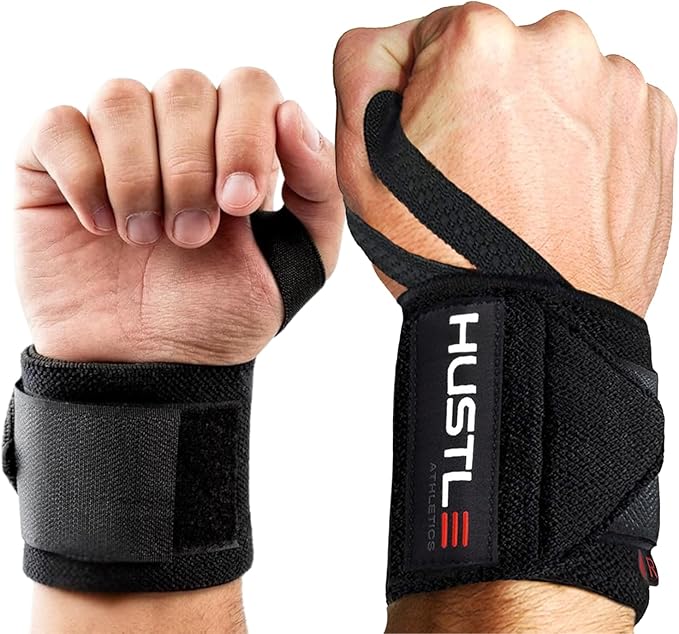 Hustle Athletics Wrist Wraps for Weightlifting – Max Wrist Support for Safe & Heavy Lifts, USPA Approved 18" & 12" Lengths, Thumb Loop Gym Straps for Powerlifting & Weight Lifting for Men and Women