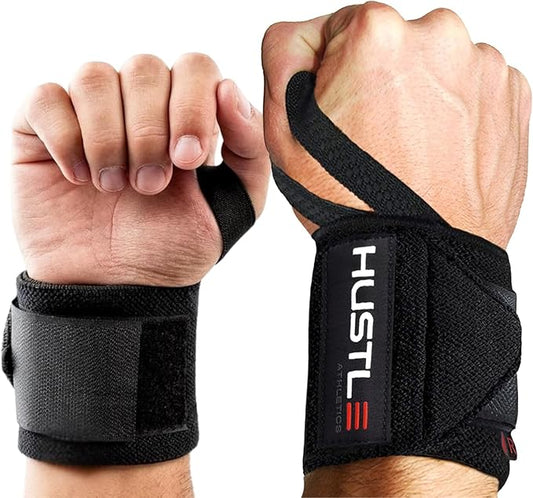 Hustle Athletics Wrist Wraps for Weightlifting – Max Wrist Support for Safe & Heavy Lifts, USPA Approved 18" & 12" Lengths, Thumb Loop Gym Straps for Powerlifting & Weight Lifting for Men and Women