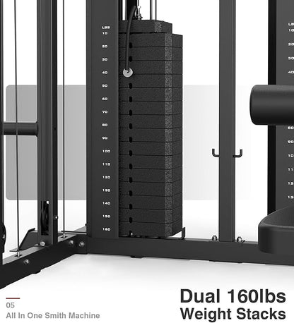 DONOW Smith Machine with Weight Stacks Power Cage Squat Rack Dual Cable Crossover Machine Home Gym Systems Station LAT Pull Down