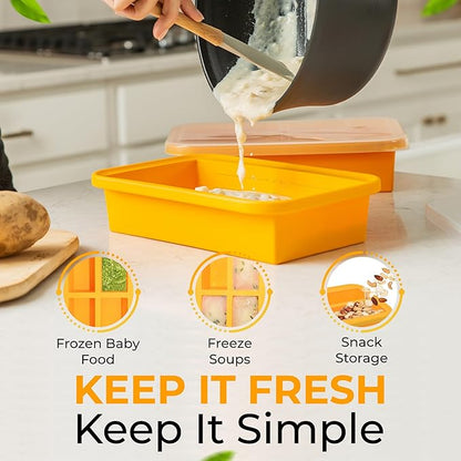 (2 Pack) Large Silicone Freezer Containers For Soup, Pasta Sauce, Leftovers, Broth & More - 6 Cup Reusable BPA Free Non Plastic Food Storage Freezing Ice Trays With Lids & Measurement Lines