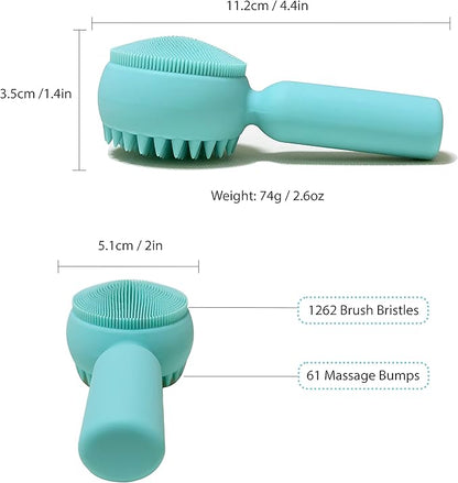 Silicone Facial Cleansing Brush 2 in 1 Silicone Facial Scrubber Manual Exfoliating Facial Brush Face Cleanser Face Exfoliator Ultrafine Bristles for Sensitive Skin Easy to Clean Lather Well (Green)