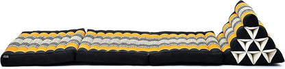 Leewadee 3-Fold Mat with Triangle Cushion – Comfortable TV Pillow, Foldable Mattress with Cushion Made of Eco-Friendly Kapok, 67 x 21 inches, Black Orange