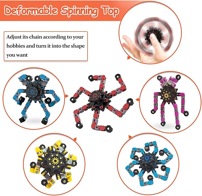 10pcs Random Fidget Spinners,DIY Deformable Robot Fingertip Toys,Decompression Spinner,Deformable Creative Mechanical Gyro Toys,Stress Relief Mechanical Chain Toy for Kids Adults，Party Supplies
