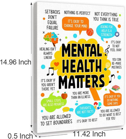 YEOION Mental Health Matters Wall Decor,Therapy Office Mental Health Wall Art Canvas Framed Poster Print for Calming Corner Classroom School Counselor Wall Decor 12 x 15 in