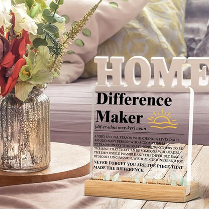 Difference Maker Gift Men, Thank You Gifts for Leader Boss Mentor Manager Coworkers Employees Teacher, Difference Maker Definition Acrylic Desk Plaque Sign Office Decor 4 x 4 Inches