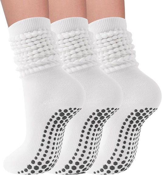 3 Pairs Grip Pilates Socks for Women Non Slip Long Slouchy Socks for Yoga Barre Workout Hospital