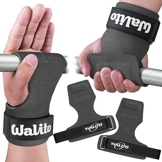 WALITO Weight Lifting Wrist Straps (Pair),Double Layer Leather Grips for Deadlift,Powerlifting and Gym Workouts, Adjustable Neoprene Padded Wrist Wraps - Men/Women, Heavy Duty Support