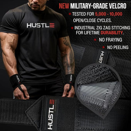 Hustle Athletics Wrist Wraps for Weightlifting – Max Wrist Support for Safe & Heavy Lifts, USPA Approved 18" & 12" Lengths, Thumb Loop Gym Straps for Powerlifting & Weight Lifting for Men and Women