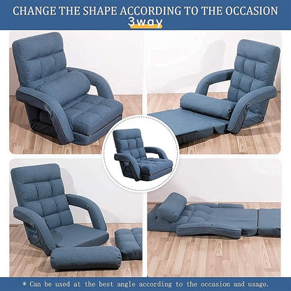 FLOGUOR 14-Position Adjustable Floor Chair, Chaise Lounge Indoor, Folding Lazy Sofa with Armrests and a Pillow Padded Adults Gaming Chairs for Living Room, Bedroom Factory Price (Blue) 8803BL
