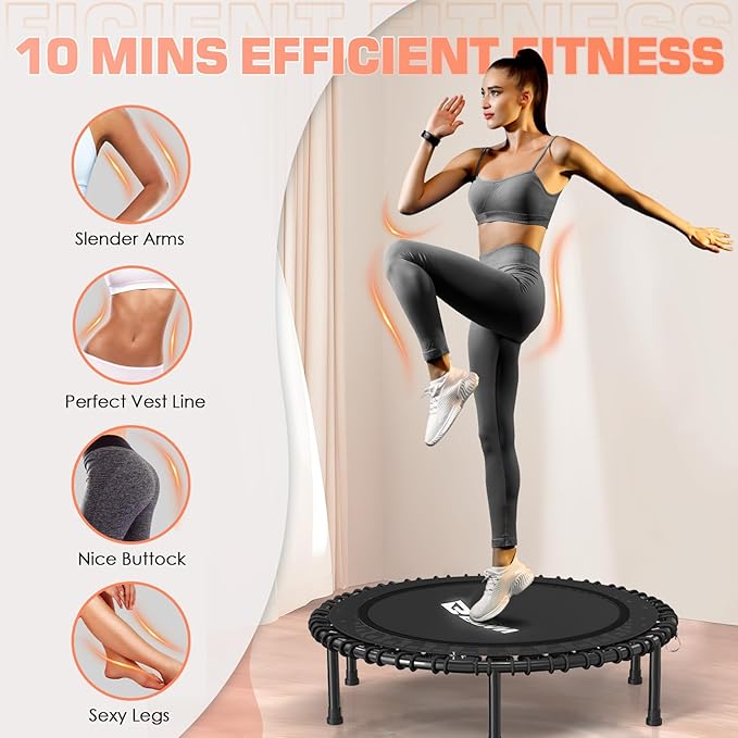 BCAN 450LBS/550LBS Foldable Mini Trampoline, 40"/48" Fitness Trampoline with Durable Bungees, Stable & Quiet Exercise Rebounder for Adults,Great Mini Trampoline for Indoor/Garden Workout - 2