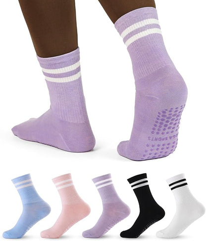 Non-Slip Pilates Socks with Grips for Women 5 Pairs Cute Yoga Socks Grippy for Yoga Barre Ballet