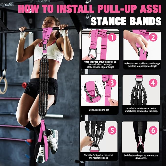 Pull Up Assistance Bands,Up to 300 lbs Assistance,Adjustable Heavy Duty 4 Pull Up Bands with Handle and Door Anchor for Home Gym Fitness Exercise Strength Training Workout Equipment