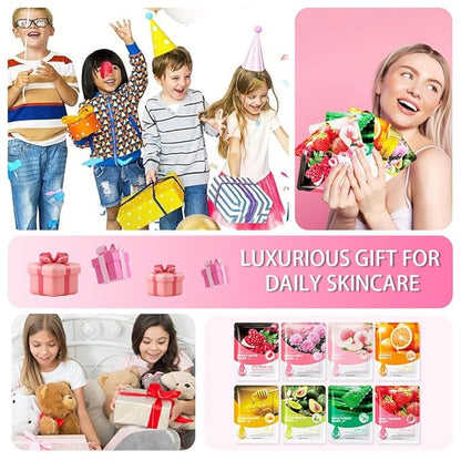 Kaely 8 Pack Variety Sheet Masks, Spa Party Face Masks for Kids Teens Skincare Set, Girls Night Facial Masks Skin Care, Moisturize Soothe for All Skin Types, Birthday Christmas Gifts, Set01