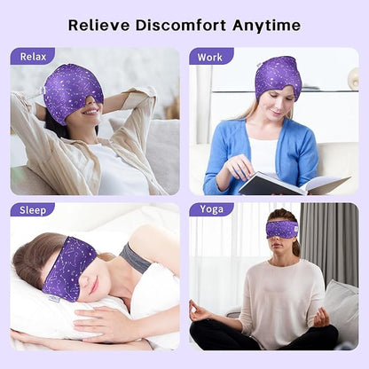 Migraine Relief Cap, Gel Cooling Eye Mask 2 Pack Set, Headache Relief with Hot/Cold Ice Cap, Instant Headache Relief, Reusable Ice Pack for Stress Relief Migraine Mask