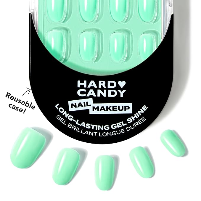 Short Mint Green Glue On Nails | Hard Candy Long Lasting Press On Nails | Pastel False Nails with Real Polish | 24 Nail Kit in 12 Sizes, Strong Glue & Reusable Travel Case Included.