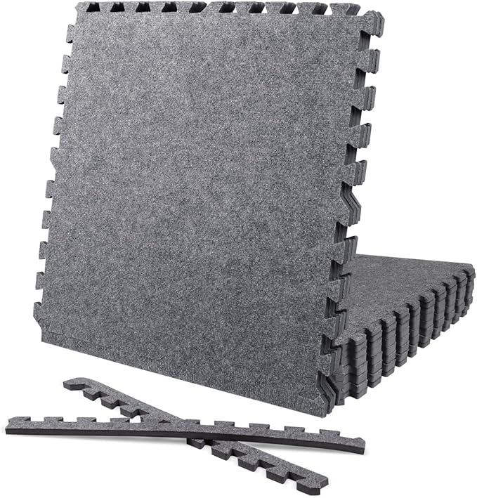CAPHAUS EVA Foam Floor Tiles with Black Top, 24 Inch x 24 Inch Interlocking Carpet Texture Mats