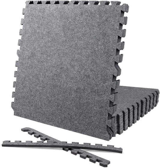 CAPHAUS EVA Foam Floor Tiles with Black Top, 24 Inch x 24 Inch Interlocking Carpet Texture Mats