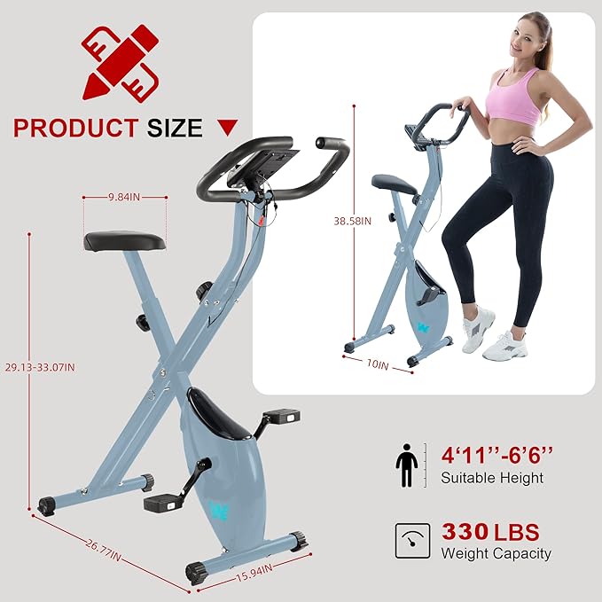 BARWING Stationary Exercise Bike for Home Workout, 5 IN 1 Foldable Indoor Cycling Bike for Seniors, 350LB Capacity, 16-Level Magnetic Resistance, Seat Backrest Adjustments