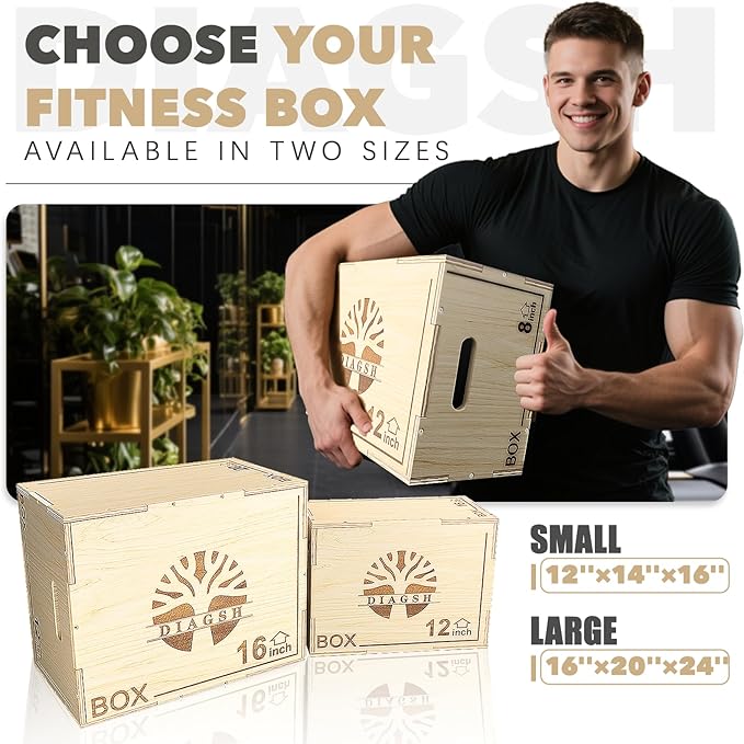 Plyo Box - 3-in-1 Wood Plyometric Jump Platform (20"x16"x12") for Home Gym Training - Ideal for Jumps, Squats & Conditioning-1 Piece