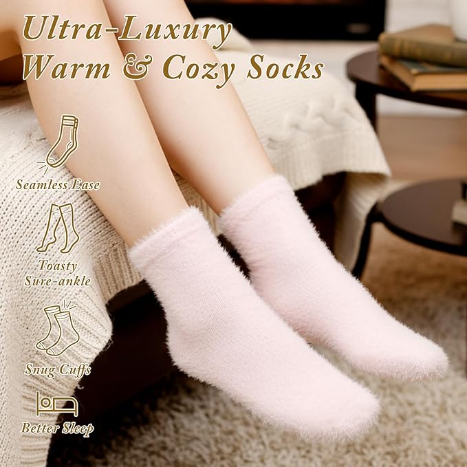 Geyoga 6 Pairs Fuzzy Socks for Women Cozy Fluffy Slipper Socks Mink Velvet Soft Winter Warm Sleeping Christmas Gifts