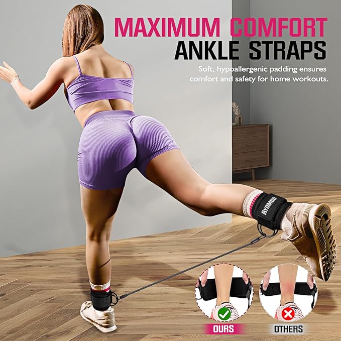 Ankle Resistance Bands with Cuffs, Home Gym Workout Equipment, Lifting Glute Butt Exercise Equipment for Women, Ankle Weights Fitness Set, Leg Booty Equipment for Training Perfect Body Shape