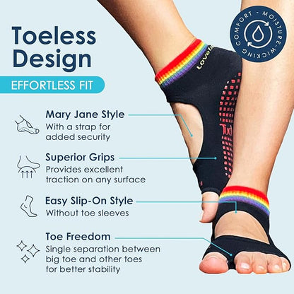 Tucketts Toeless Pilates Socks with Grips for Women, Non-Slip Yoga & Barre Socks for Stability & Barefoot Workouts, Size 6-13