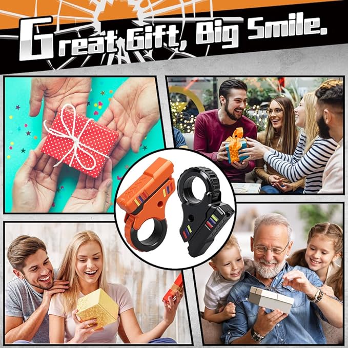 Fidget Slider Ring Plastic Gun Toy for Kid Adult, Push Flip Clicker Transformable Sensory Textured Finger Spinner for Stress Relief Relax, Cool Gadget Birthday for Boy Girl Man