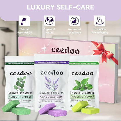 Shower Steamers Aromatherapy 6 Pack, Birthday Gifts for Women Men Teen, Luxury Gift Box Packaging, Stress Relief Home Spa, Lavender Natural Essential Oil, Self Care Relaxation Shower Bombs