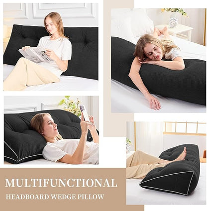 Sasttie Headboard Pillow King, Wedge Pillow Headboard for Sitting Up in Bed, Back-Rest Support Triangular Cushion for Reading - Features Removable Washable Cover, Black