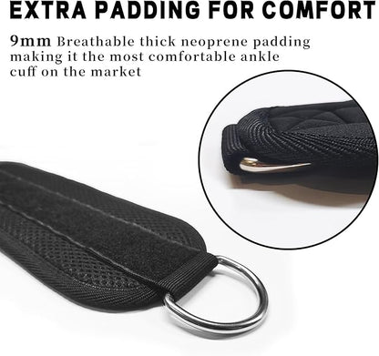 Fitness Ankle Straps for Cable Machines, 2 Pack Comfortable Adjustable Padded Ankle Wrist Cuffs, Kickback Glute Workouts for Men Women, D-Ring Leg Straps with Neoprene Padding