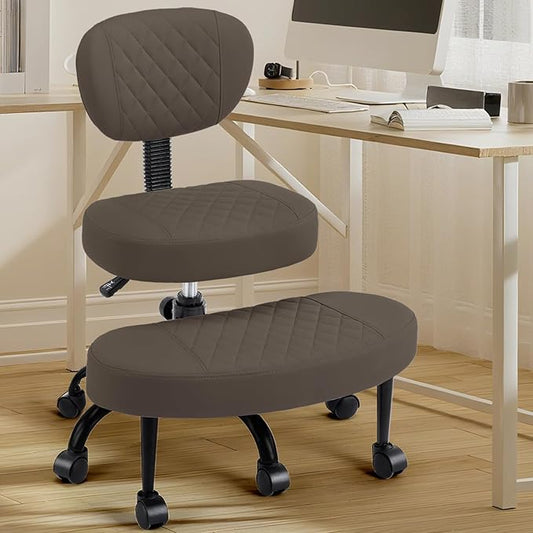 Cross Legged Office Chair with Wheels, Wide Criss Cross Kneeling Home Office Desk Chairs with Back Support, Ergonomic Adjustable Height ADHD Stool with Rotating Footrest for Yoga Meditation