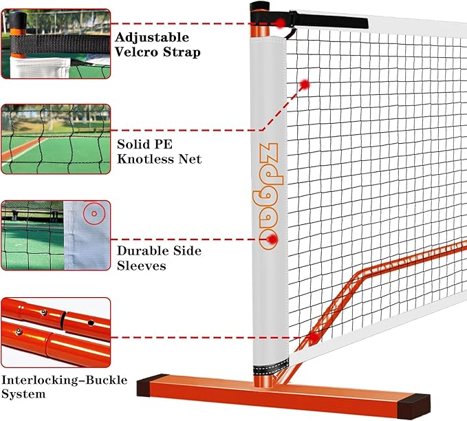 Pickleball Net Set for Driveway, 22FT Regulation Size Pickleball Net with Paddles Set of 4, Outdoor Pickleballs and Carry Bag for Driveway, Weather Resistance Strong Steel Frame