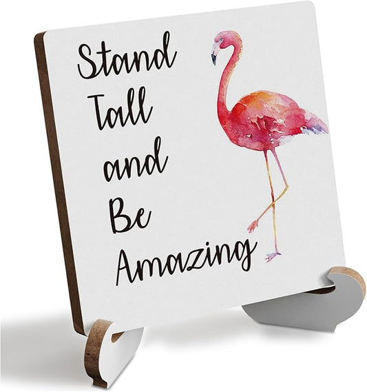 Flamingo Gifts Rustic Wooden Desk Decor - Funny Flamingo Plaque with Wood Stand Holder for Farmhouse, Office, Girls Room
