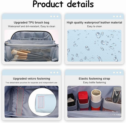 BOYATU Travel Makeup Bag Organizer Cosmetic Bag: 3 Pcs Set Make up Bags for Women with Handle - Waterproof Vegan Leather Toiletry Bags Travel Essentials Pouch with Compartments (D-05-Blue)