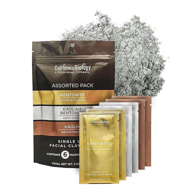 California Biology Clay Mask Variety Pack | Indian Healing Clay Assortment with Kaolin, Calcium Bentonite, and Kaolin & Bentonite | Deep Pore Cleansing Facial Mask & Clay Body Scrub | 6 Count