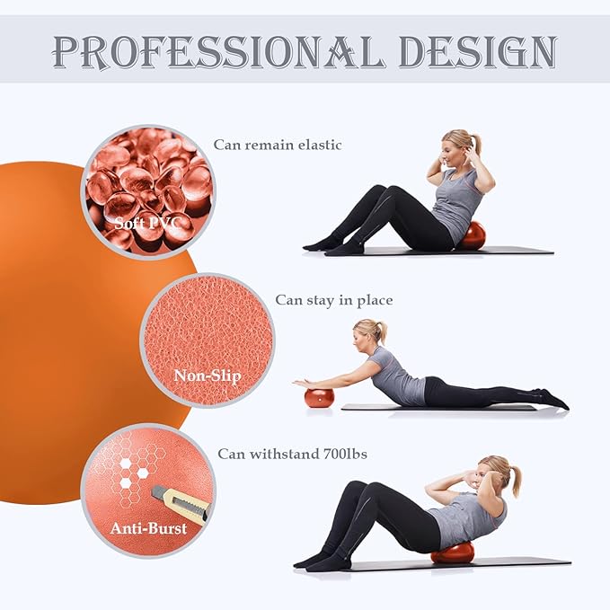 Soft Pilates Ball 9 Inch, Ideal Small Exercise Ball Between Knee Squeeze for Physical Therapy Yoga Core Medicine Abs Pt Bouncy, Mini Rubber Fitball Barre Workout Equipment for Women Men Kid Toddler